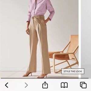 Ann Taylor High-Rise Belted Wide-Leg Trousers in Beige